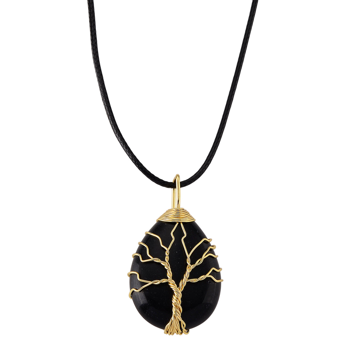 Black Agate Adjustable Tree of Life Drop Necklace (Size - 18+2 Ext) 45.00 Ct. V32583128 0
