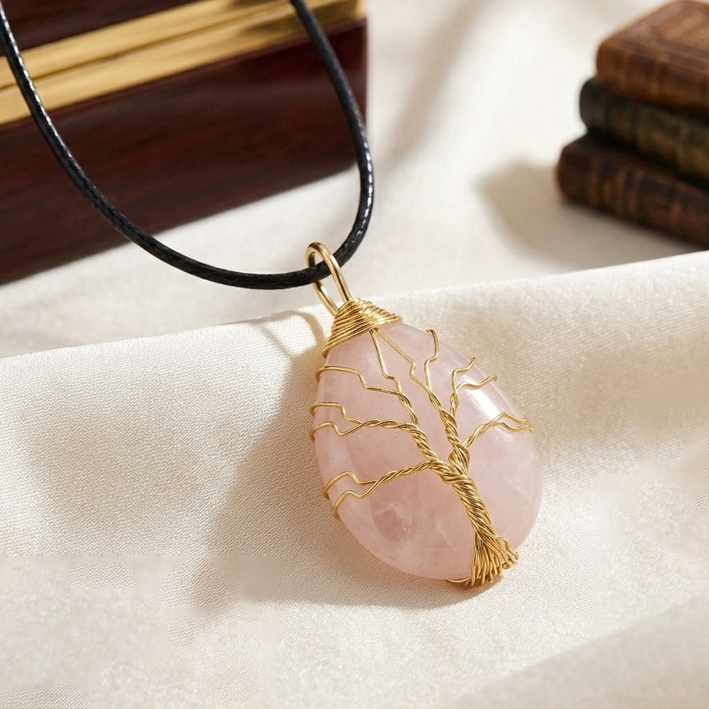 Rose Quartz Adjustable Tree of Life Drop Necklace (Size - 18+2 Ext) 45.00 Ct. V32746169 2