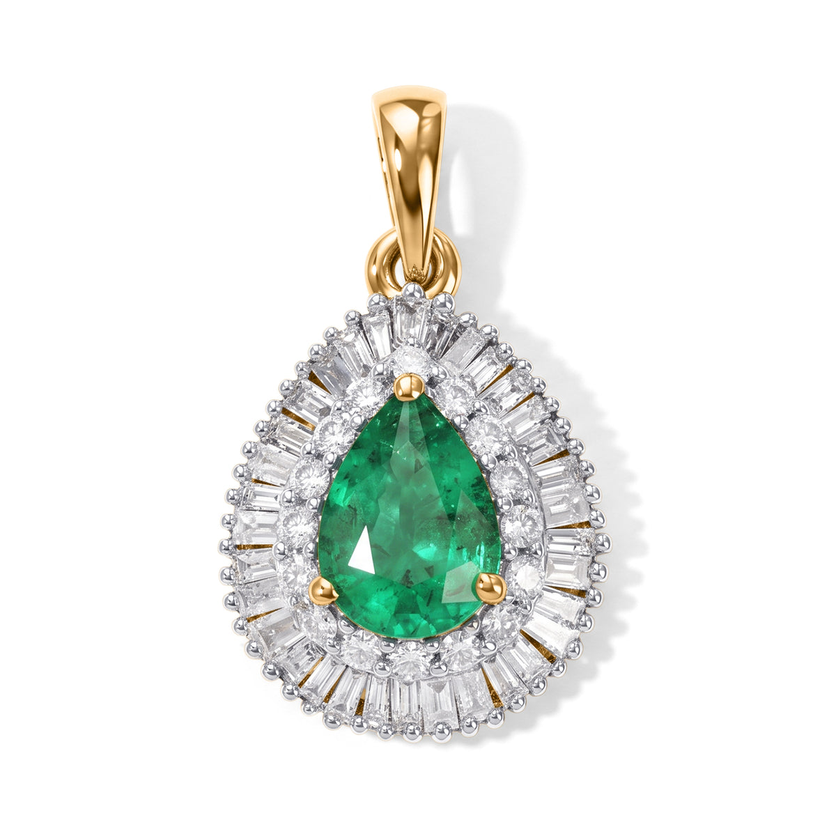 ONE TIME ONLY - 9K Yellow Gold AAA Colombian Emerald &amp; Natural White Diamond Halo Pendant 1.00 Ct. 8664523 0