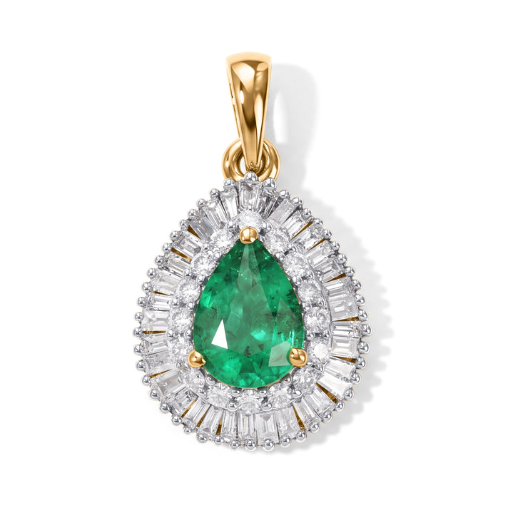 ONE TIME ONLY - 9K Yellow Gold AAA Colombian Emerald &amp; Natural White Diamond Halo Pendant 1.00 Ct. 8664523 1