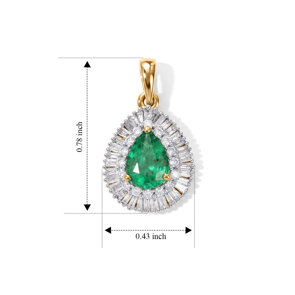 9K Yellow Gold AAA Colombian Emerald & Natural White Diamond Halo Pendant 0.95 Ct._8664523_4