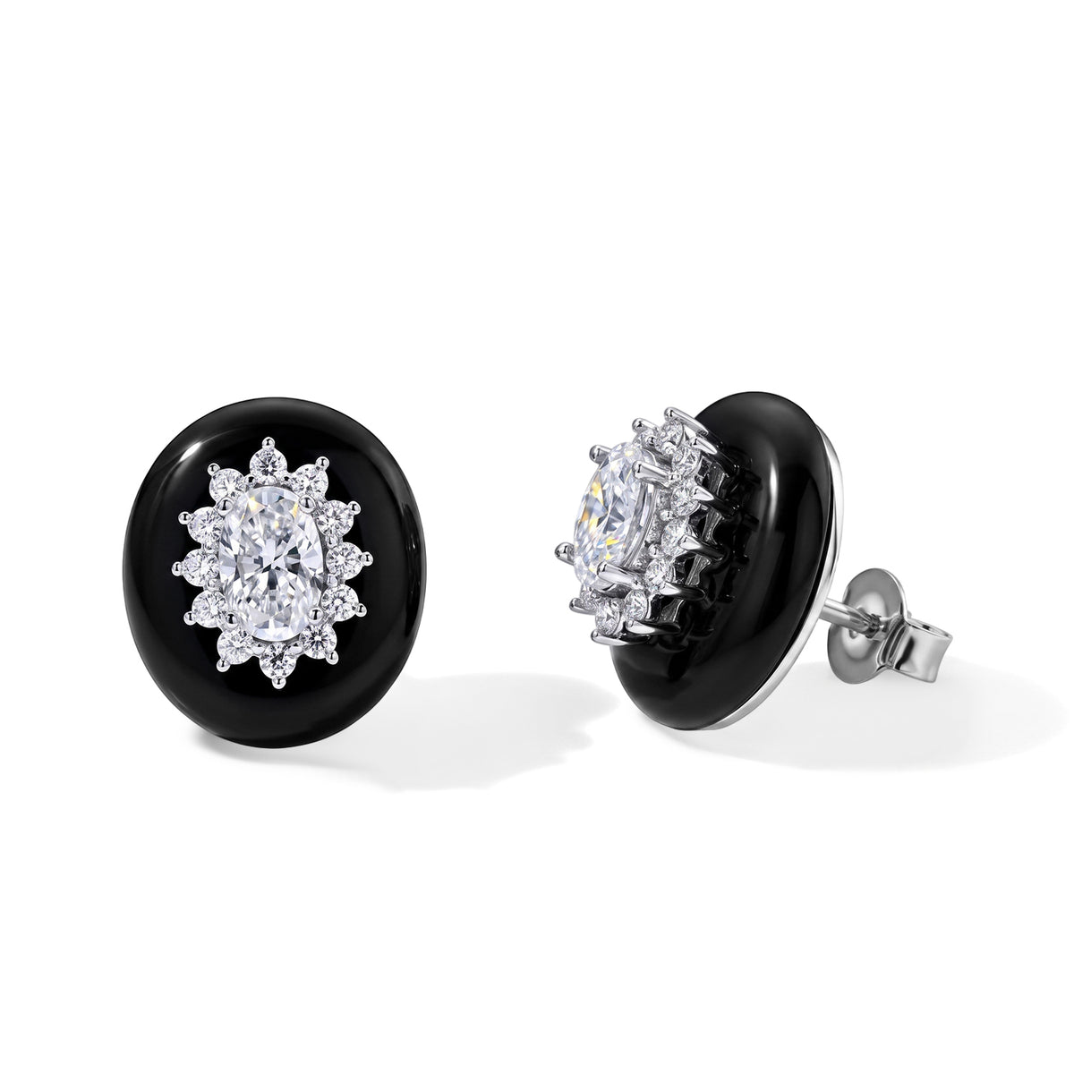 D'Joy - Black Jade &amp; Moissanite Floral Design Earring with Push Back in Rhodium Overlay Sterling Silver 12.10 Ct. 8664594 0