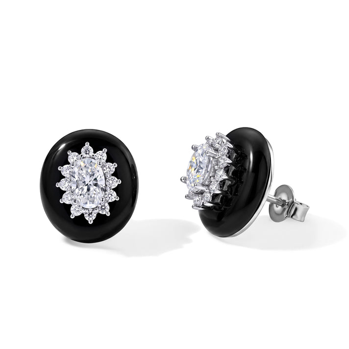 D'Joy - Black Jade &amp; Moissanite Floral Design Earring with Push Back in Rhodium Overlay Sterling Silver 12.10 Ct. 8664594 1
