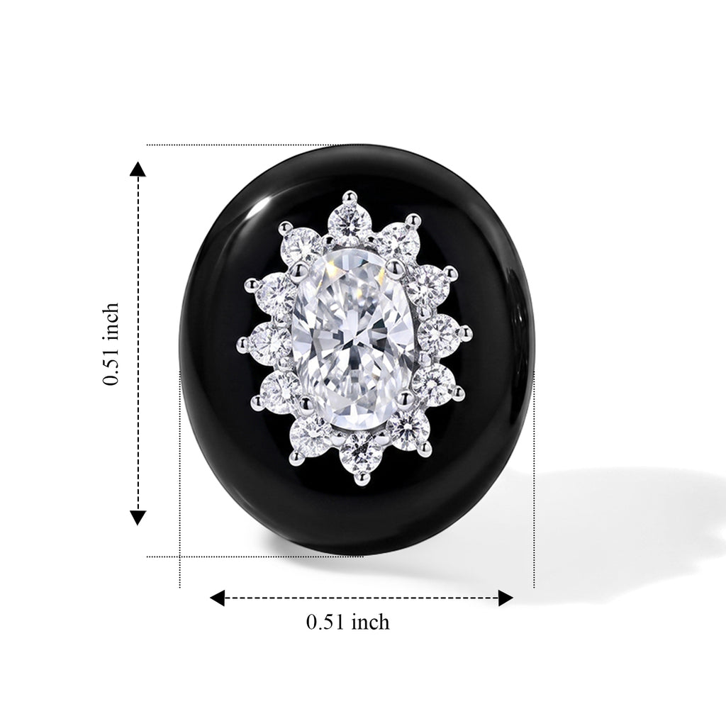 D'Joy - Black Jade & Moissanite Floral Design Earring with Push Back in Rhodium Overlay Sterling Silver 12.10 Ct._8664594_4
