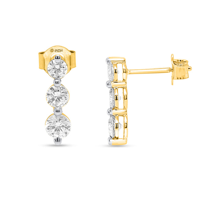 14K Yellow Gold White Diamond (I3/G-H) Trilogy Earring with Push Back 1.00 Ct. 8664697 1