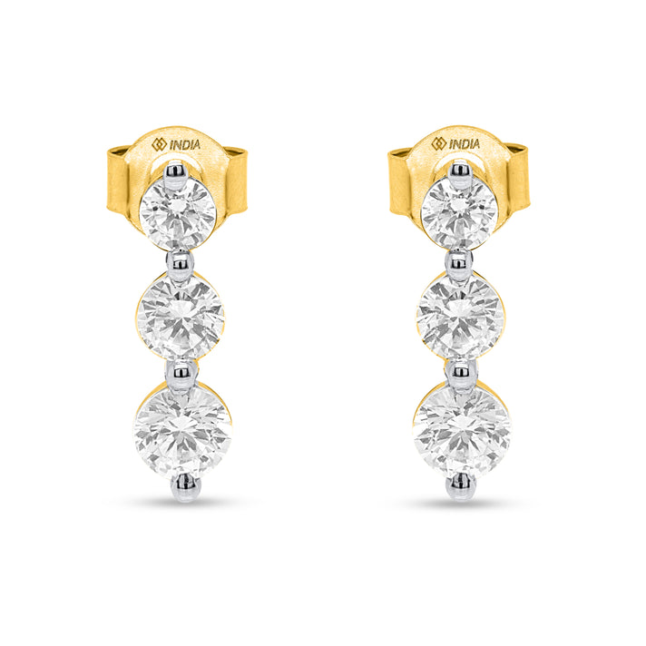 14K Yellow Gold White Diamond (I3/G-H) Trilogy Earring with Push Back 1.00 Ct. 8664697 2