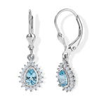 D'Joy - Blue Zircon & White Zircon Halo Earring with Lever Back in Rhodium Overlay Sterling Silver 1.70 Ct._8664790
