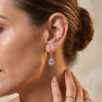 D'Joy - Blue Zircon & White Zircon Halo Earring with Lever Back in Rhodium Overlay Sterling Silver 1.70 Ct._8664790_2