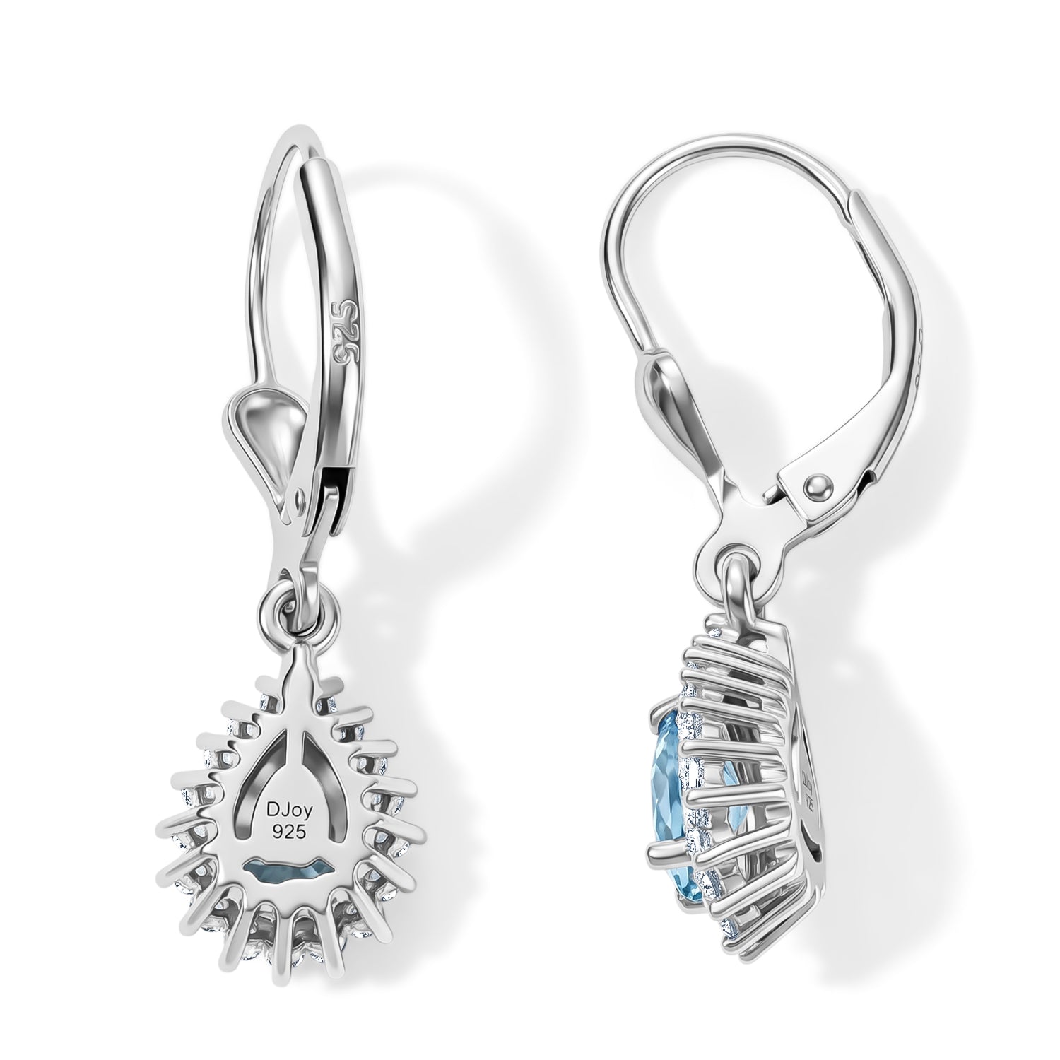D'Joy - AAA RatanakirI Blue Zircon &amp; White Zircon Halo Earring with Lever Back in Rhodium Overlay Sterling Silver 1.70 Ct. V32512979 4