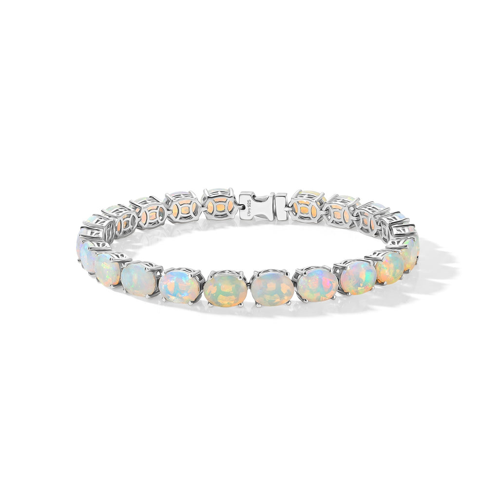 D'Joy Ethiopian Opal Bracelet (Size - 7.5) in Rhodium OverlaySterling Silver, Silver Wt.14.5 Gms  21.223  Ct._8664810