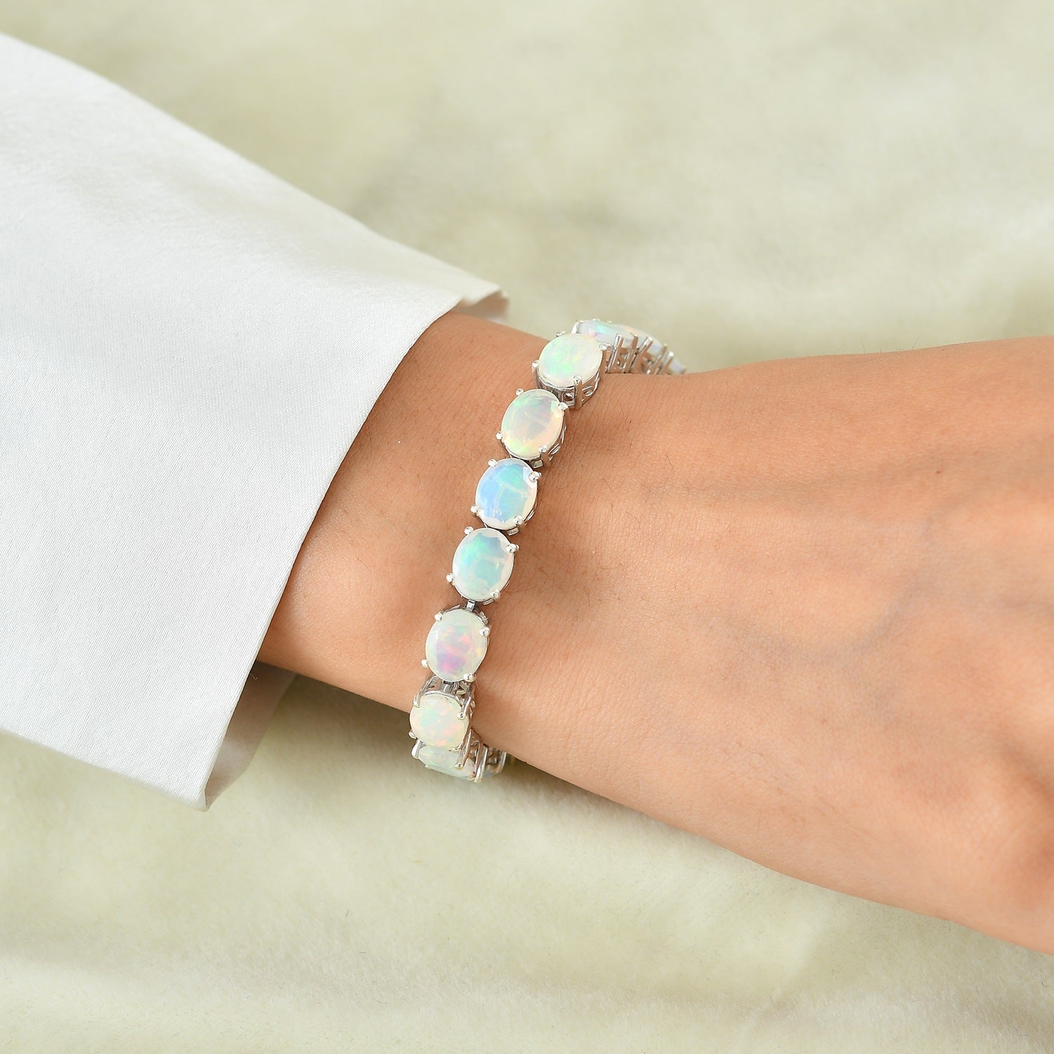 ULTIMATE BRACELET DEAL - AAAA Ethiopian Opal Tennis Bracelet (Size - 7.5) in Rhodium Overlay Sterling Silver 21.23 Ct. 8664810 2