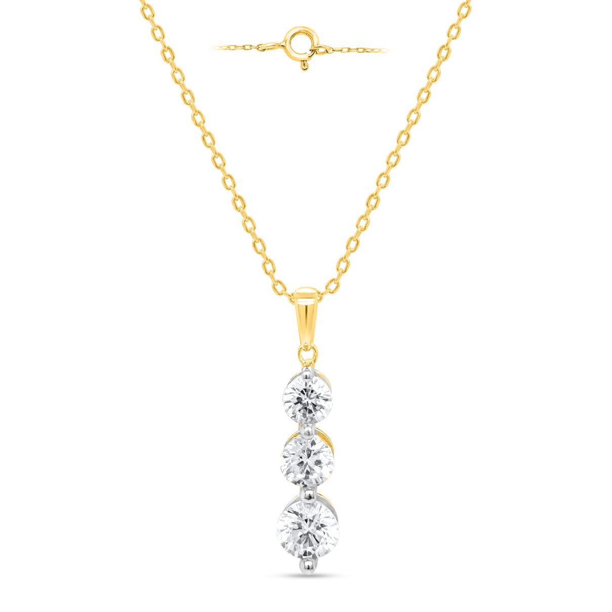 14K Yellow Gold White Diamond (I3/G-H) Adjustable Trilogy Pendant with Chain (Size - 18/20) 1.00 Ct. 8664879 0