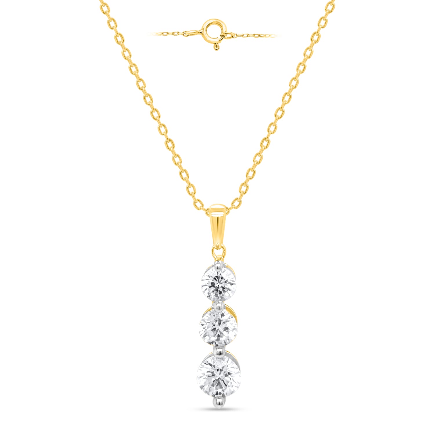 14K Yellow Gold White Diamond (I3/G-H) Adjustable Trilogy Pendant with Chain (Size - 18/20) 1.00 Ct. 8664879 0