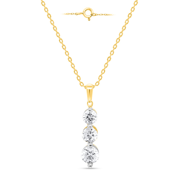 14K Yellow Gold White Diamond (I3/G-H) Adjustable Trilogy Pendant with Chain (Size - 18/20) 1.00 Ct. 8664879 1