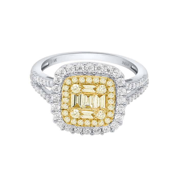 14K White Gold - Natural White Diamond (I3-G-H) &amp; Yellow Diamond Ring 1.00 Ct, Gold Wt. 3.60 Gms 8664949 1