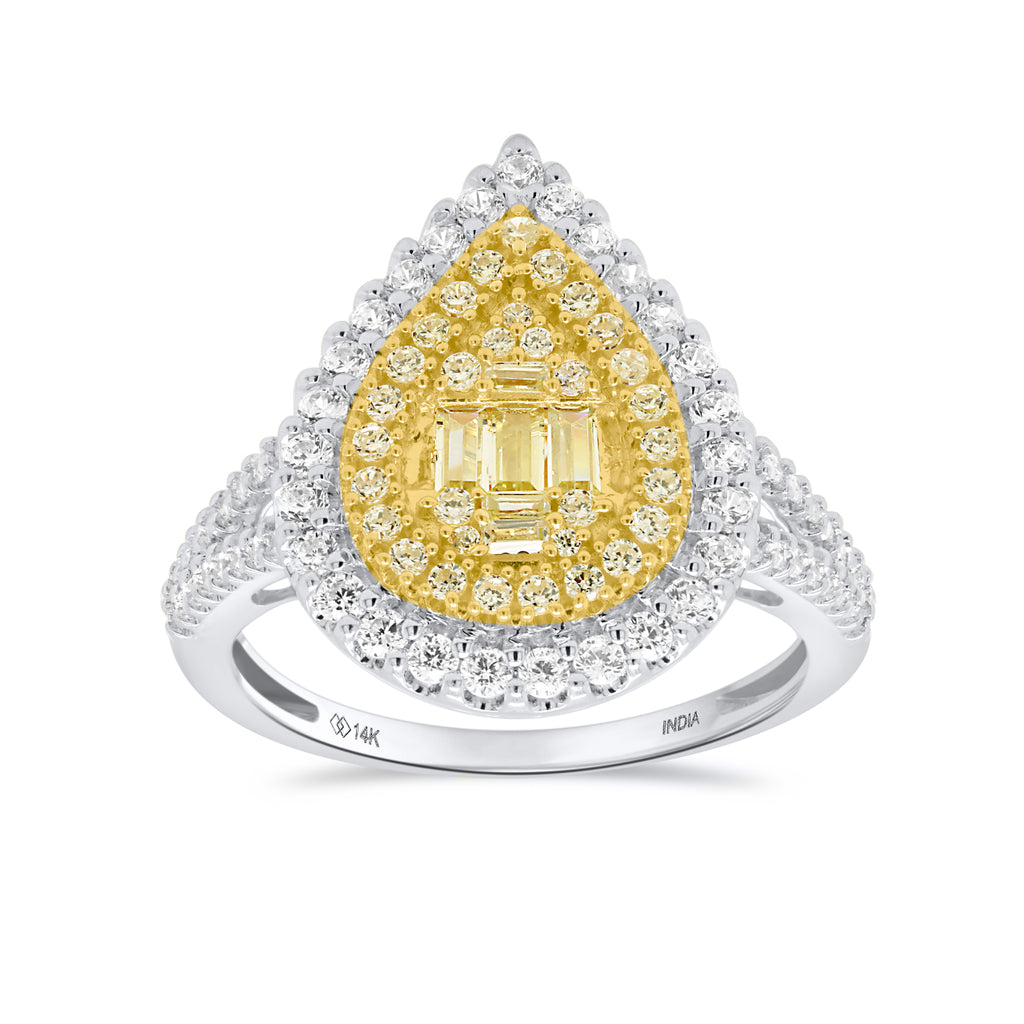 14K White Gold - Natural White Diamond (I3/G-H) & Yellow Diamond Ring 1.00 Ct, Gold Wt. 3.50 Gms_8665175