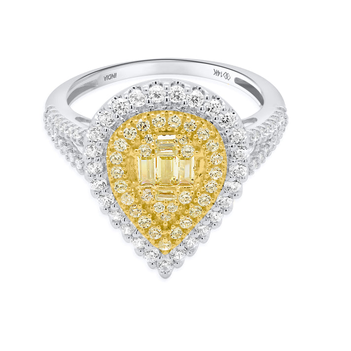 14K White Gold - Natural White Diamond (I3/G-H) &amp; Yellow Diamond Ring 1.00 Ct, Gold Wt. 3.50 Gms 8665175 2