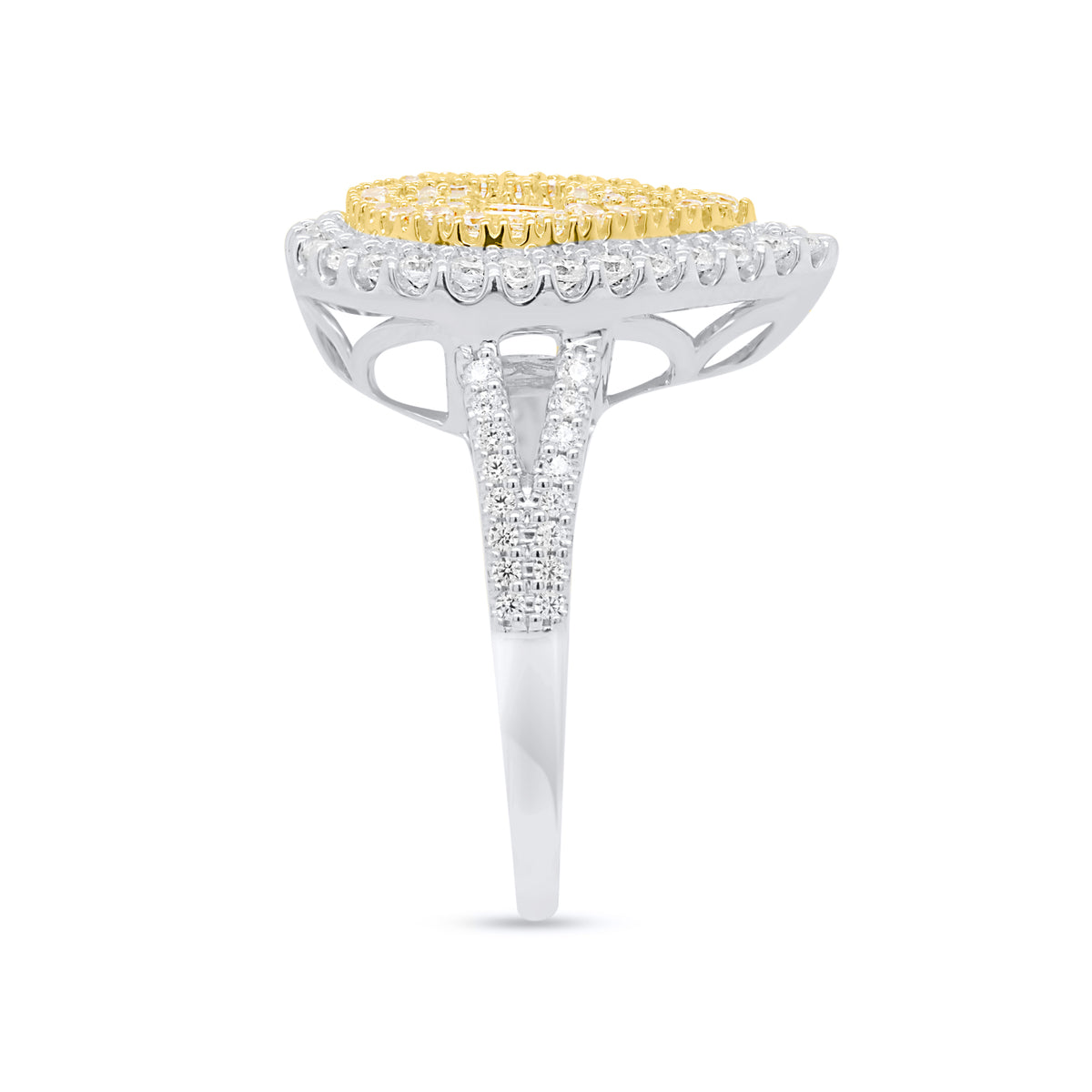 14K White Gold - Natural White Diamond (I3/G-H) &amp; Yellow Diamond Ring 1.00 Ct, Gold Wt. 3.50 Gms V32640217 2