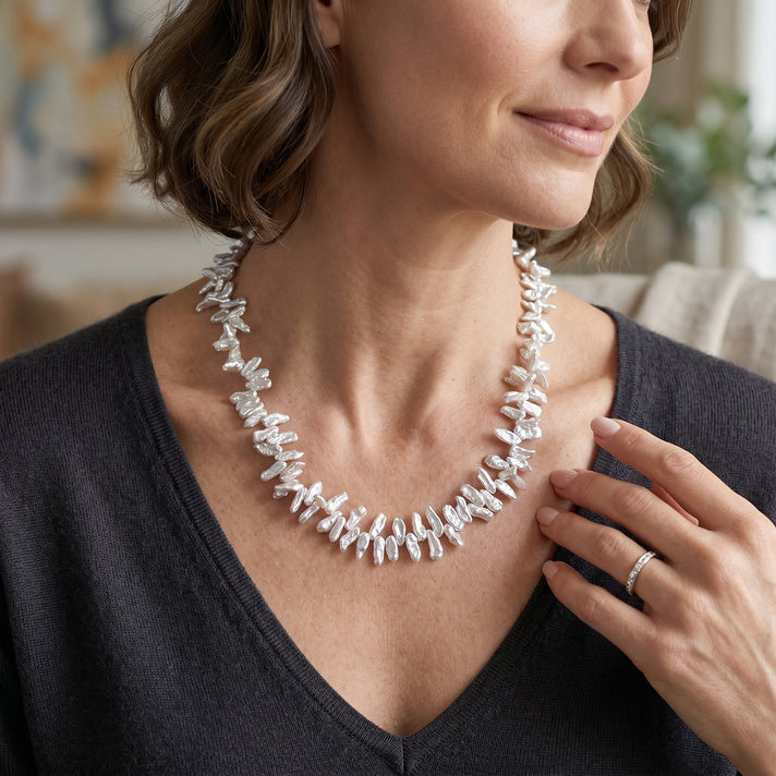 D'Joy - White Keshi Pearl Adjustable Beads Necklace (Size - 20-2 Ext) in Rhodium Overlay Sterling Silver 250.00 Ct. 8665258 2