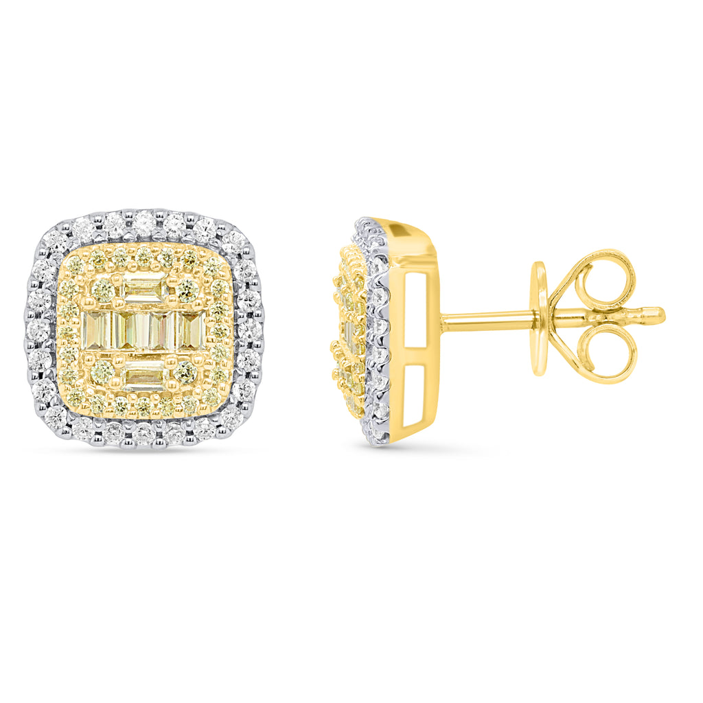14K Yellow Gold - Natural White Diamond & Yellow Diamond Push Back Earring 0.50 Ct, Gold Wt. 2.80 Gms_8665365