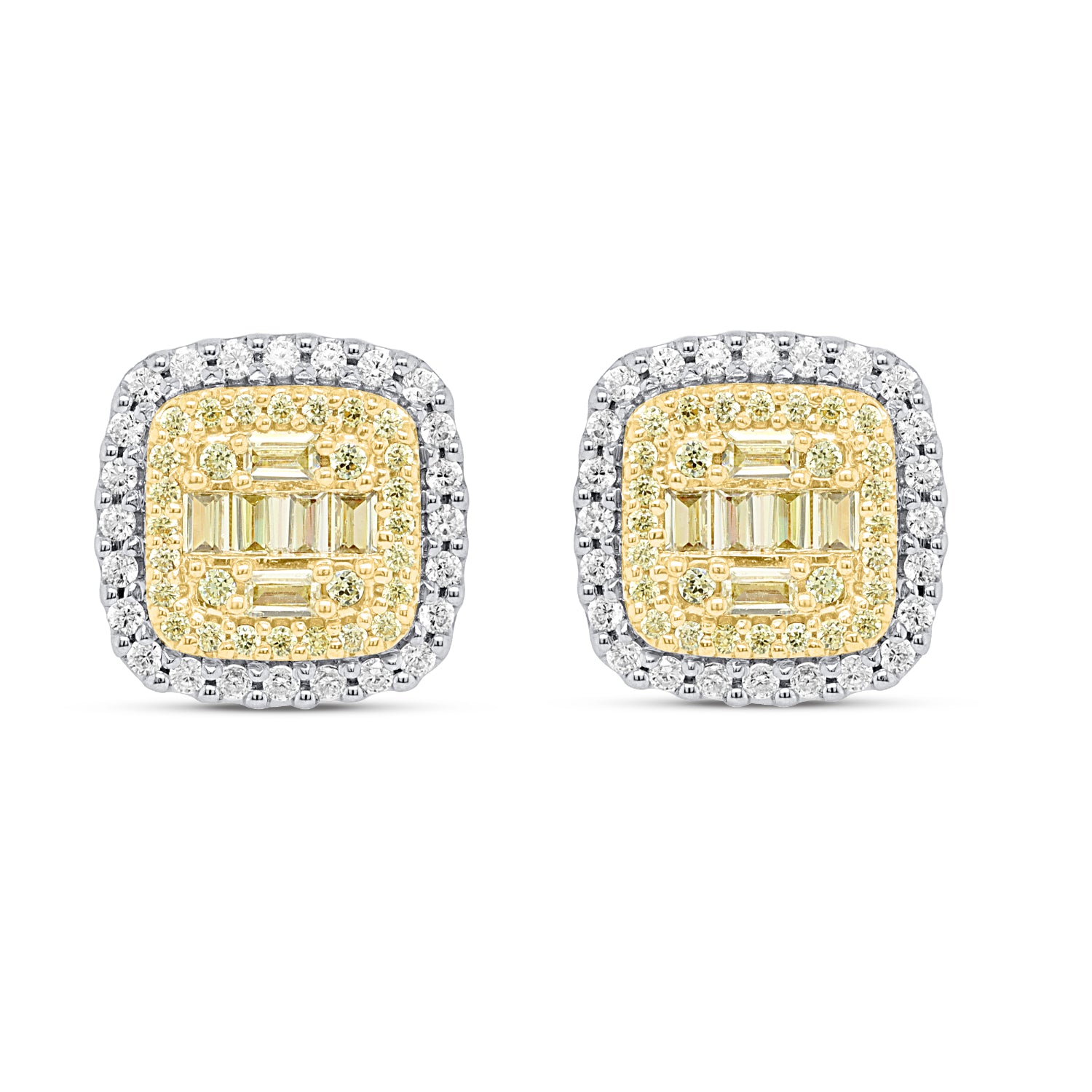 14K Yellow Gold - Natural White Diamond &amp; Yellow Diamond Push Back Earring 0.50 Ct, Gold Wt. 2.80 Gms V32517637 1