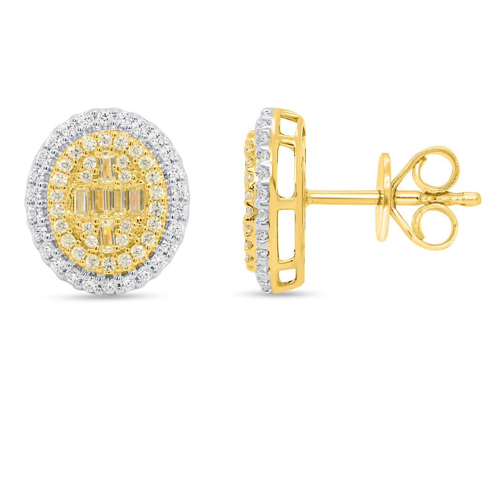 14K Yellow Gold - Natural White Diamond & Yellow Diamond Push Back Earring 0.54 Ct_8665379