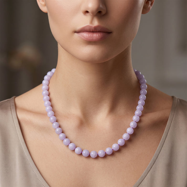 Extremely Rare Natural Burmese Lavender Jade Beads Necklace (Size - 20) with Magnetic Ball Clasp in Rhodium Overlay Sterling Silver 380.00 Ct. 8666202 2