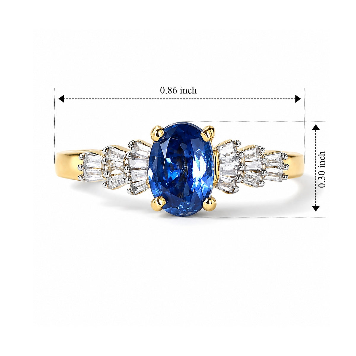D'Joy - AAA Natural Kashmir Kyanite &amp; White Diamond Ballerina Ring in Yellow Gold Plated Sterling Silver 1.13 Ct. V32518639 6