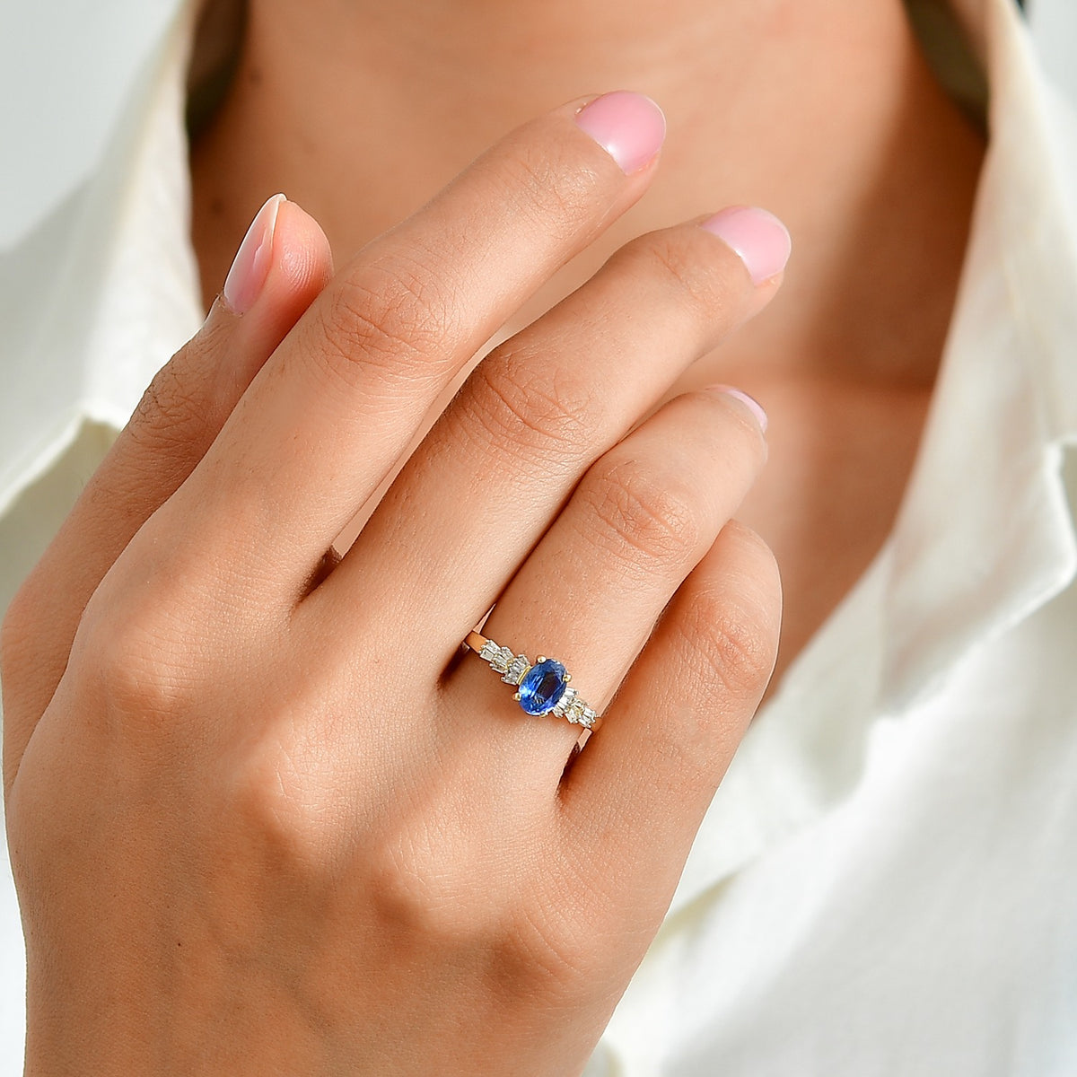 D'Joy - AAA Natural Kashmir Kyanite &amp; White Diamond Ballerina Ring in Yellow Gold Plated Sterling Silver 1.13 Ct. V32523003 2