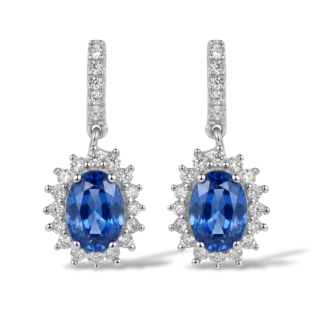D'Joy - Kyanite & White Zircon Halo Earring with Push Post in Rhodium Overlay Sterling Silver 2.70 Ct._8666241