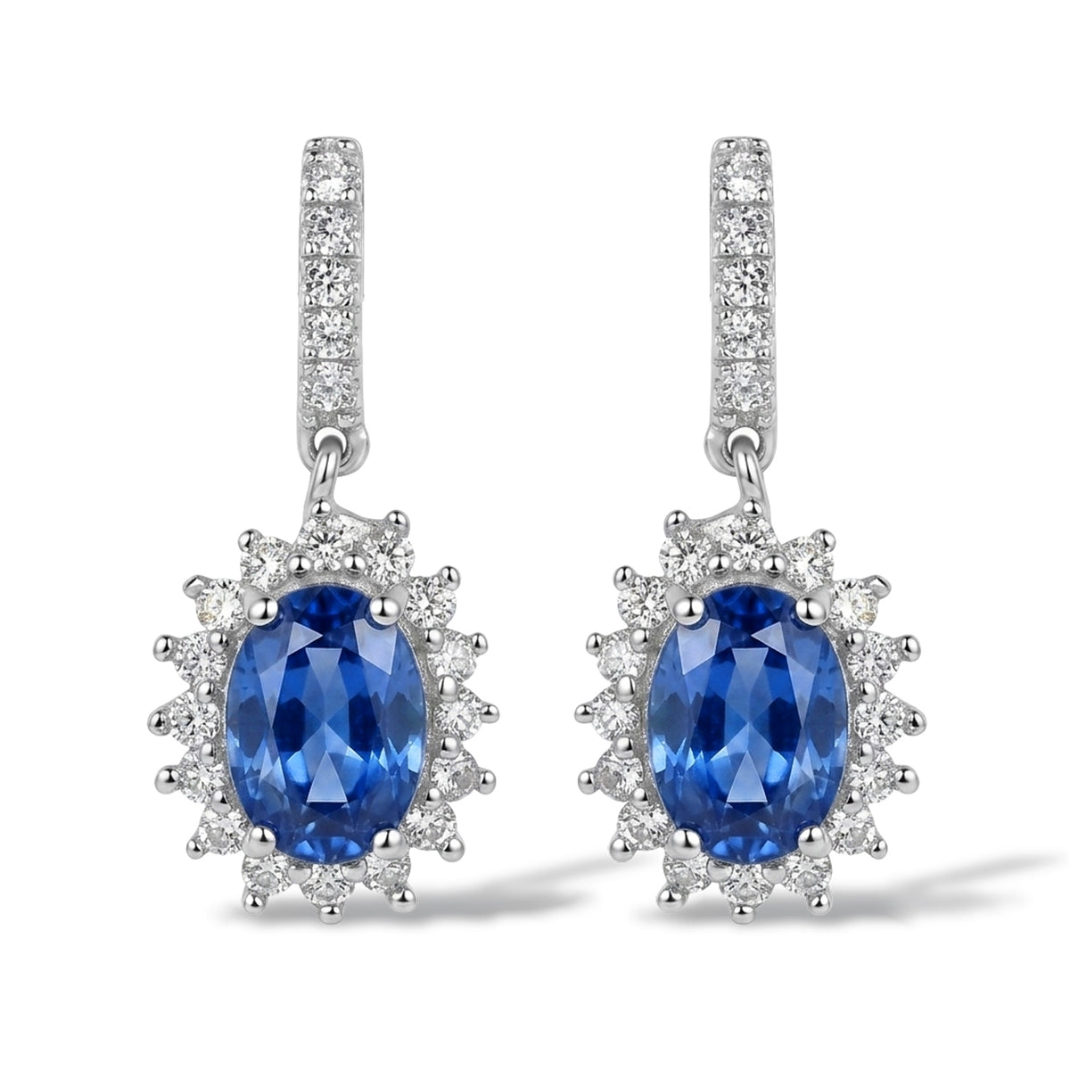 D'Joy - AAA Natural Kashmir Kyanite &amp; White Zircon Halo Earring with Push Post in Rhodium Overlay Sterling Silver 2.70 Ct. V32576015 0