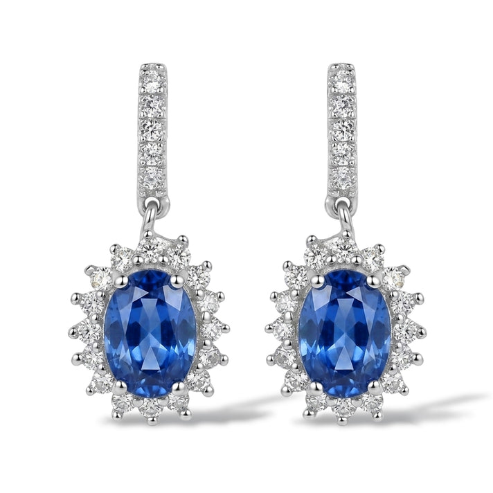 D'Joy - AAA Natural Kashmir Kyanite &amp; White Zircon Halo Earring with Push Post in Rhodium Overlay Sterling Silver 2.70 Ct. 8666241 1