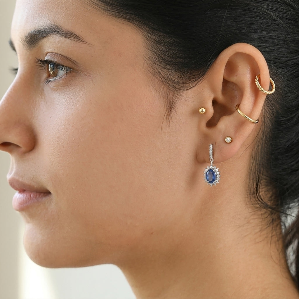 D'Joy - Kyanite & White Zircon Halo Earring with Push Post in Rhodium Overlay Sterling Silver 2.70 Ct._8666241_2