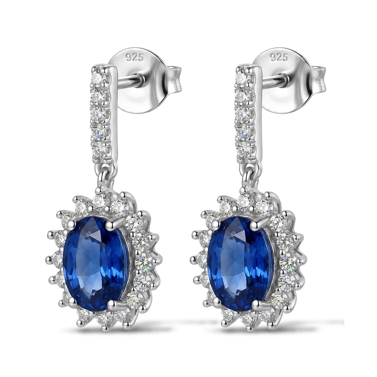 D'Joy - AAA Natural Kashmir Kyanite &amp; White Zircon Halo Earring with Push Post in Rhodium Overlay Sterling Silver 2.70 Ct. V32576015 4