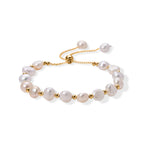 White Fresh Water Pearl Adjustable Beads Bracelet (Szie - 6.5-9) in Yellow Gold Tone 30.00 Ct._8666287