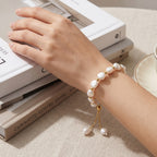 White Fresh Water Pearl Adjustable Beads Bracelet (Szie - 6.5-9) in Yellow Gold Tone 30.00 Ct._8666287_1