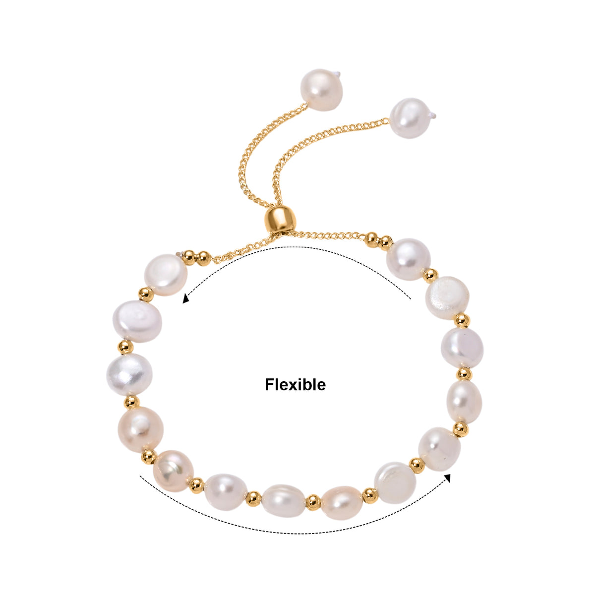 White Fresh Water Pearl Adjustable Beads Bracelet (Size - 6.5-9) V32521617 5