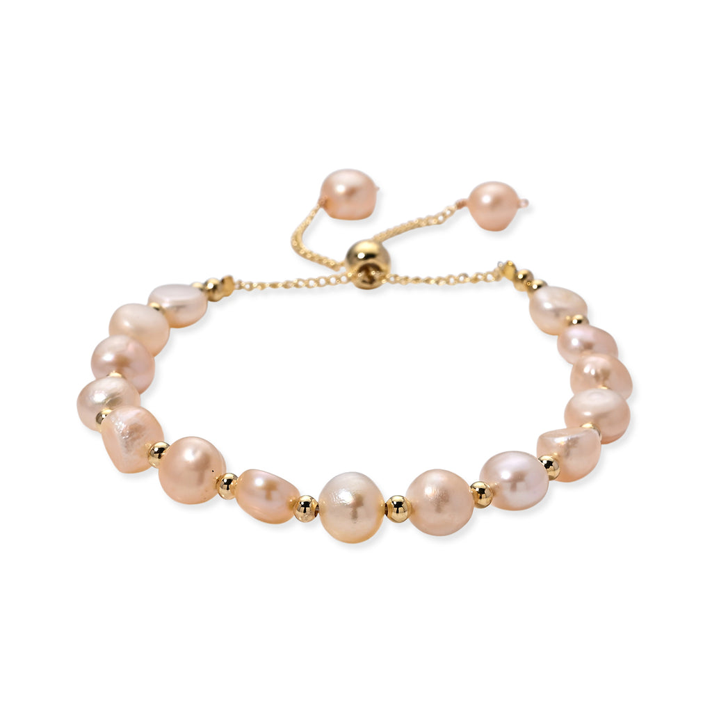 Peach Fresh Water Pearl Adjustable Beads Bracelet (Size - 6.5-9) in Yellow Gold Tone 30.00 Ct._8666316