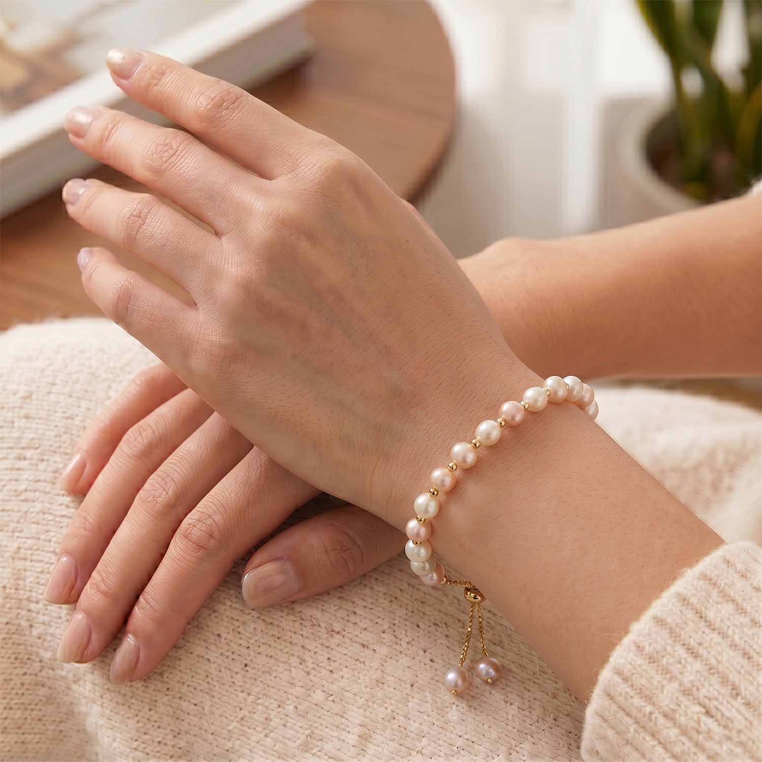 Peach Fresh Water Pearl Adjustable Beads Bracelet (Size - 6.5-9) V32521204 2