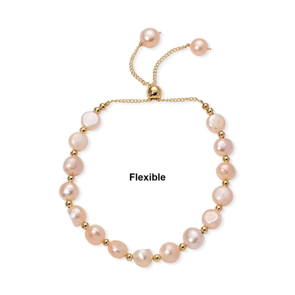Peach Fresh Water Pearl Adjustable Beads Bracelet (Size - 6.5-9) in Yellow Gold Tone 30.00 Ct._8666316_5