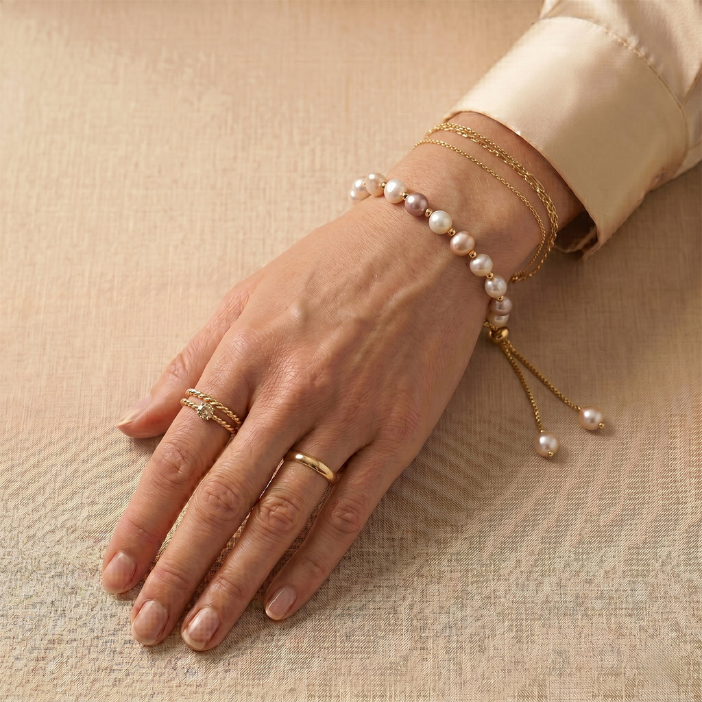 Multi Color Fresh Water Pearl Adjustable Beads Bracelet (Size - 6.5-9) in Yellow Gold Tone 30.00 Ct._8666317_2
