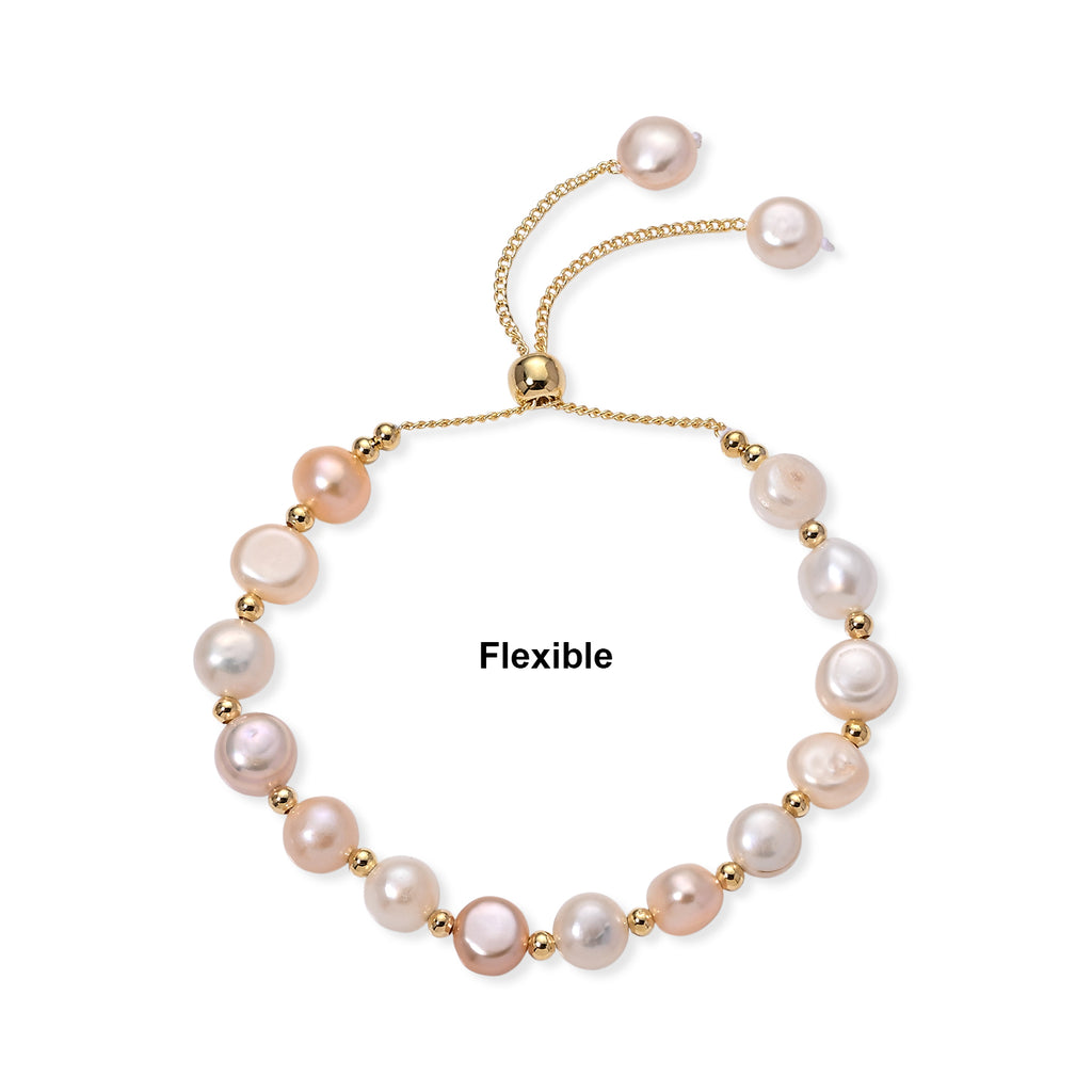 Multi Color Fresh Water Pearl Adjustable Beads Bracelet (Size - 6.5-9) in Yellow Gold Tone 30.00 Ct._8666317_5