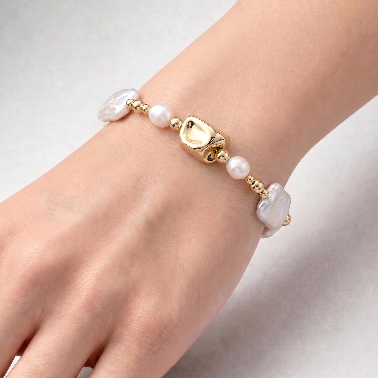 White Keshi Pearl &amp; White Freshwater Pearl Adjustable Beads Bracelet (Size 6.5-9) V32521613 2