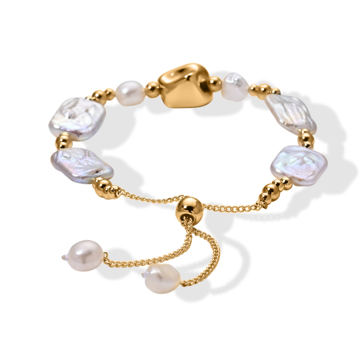 White Keshi Pearl &amp; White Freshwater Pearl Adjustable Beads Bracelet (Size 6.5-9) V32521613 4