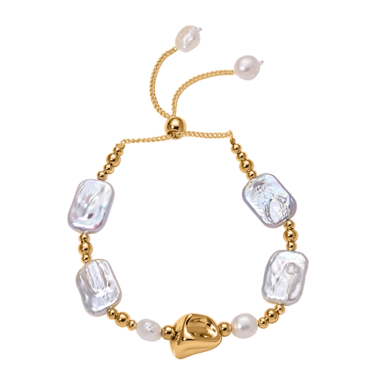 White Keshi Pearl &amp; White Freshwater Pearl Adjustable Beads Bracelet (Size 6.5-9) V32521613 6