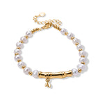 White Fresh Water Pearl Adjustable Beads Bracelet (Size - 6.5+2) in Yellow Gold Tone 15.00 Ct._8666379