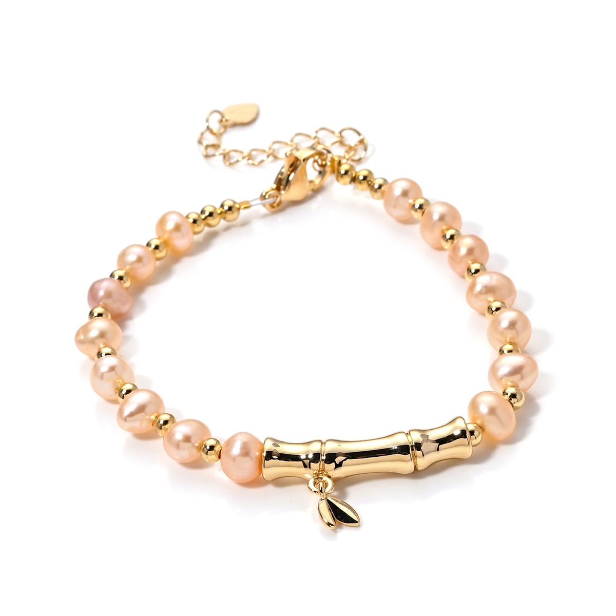 Peach Freshwater Pearl Adjustable Beads Bracelet (Size - 6.5-2 Ext) in Yellow Gold Tone 15.00 Ct. V32520719 0
