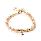 Peach Fresh Water Pearl Adjustable Beads Bracelet (Size - 6.5+2 Ext) in Yellow Gold Tone 15.00 Ct._8666380