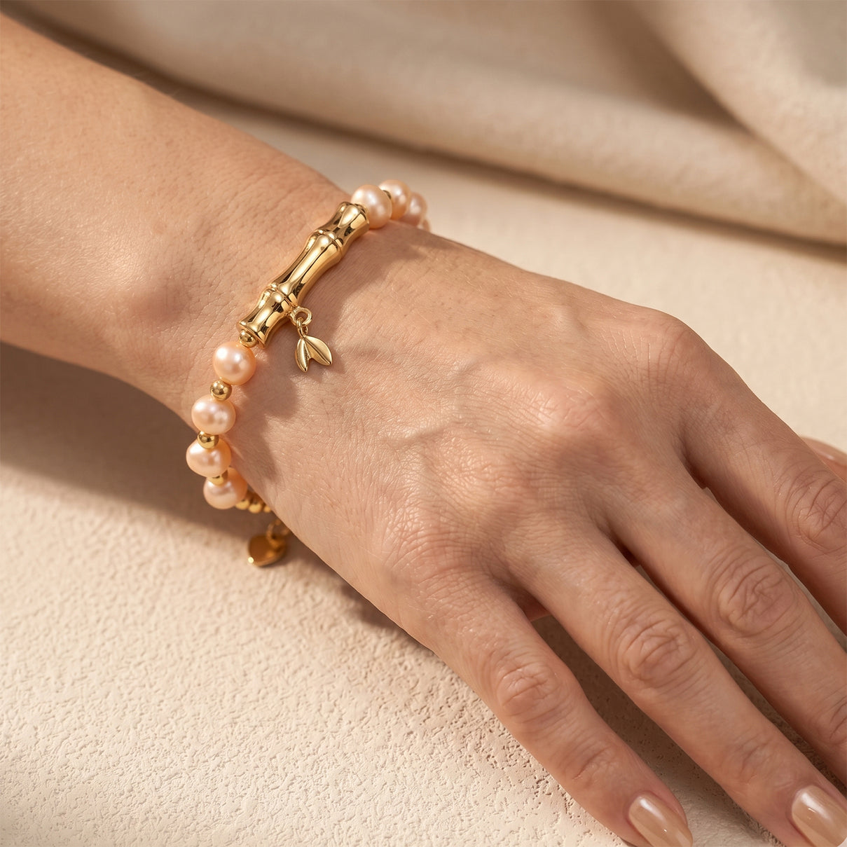 Peach Freshwater Pearl Adjustable Beads Bracelet (Size - 6.5-2 Ext) in Yellow Gold Tone 15.00 Ct. V32520719 2