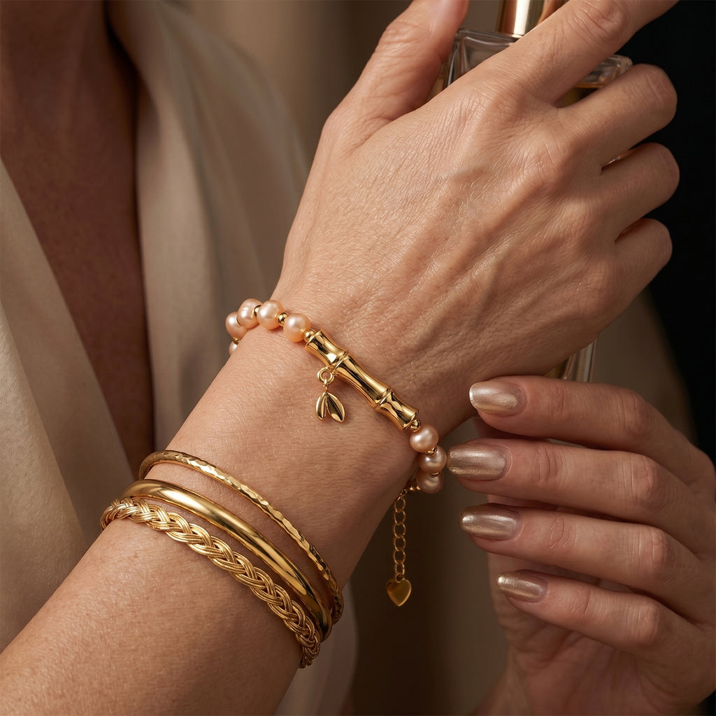 Peach Fresh Water Pearl Adjustable Beads Bracelet (Size - 6.5+2 Ext) in Yellow Gold Tone 15.00 Ct._8666380_2